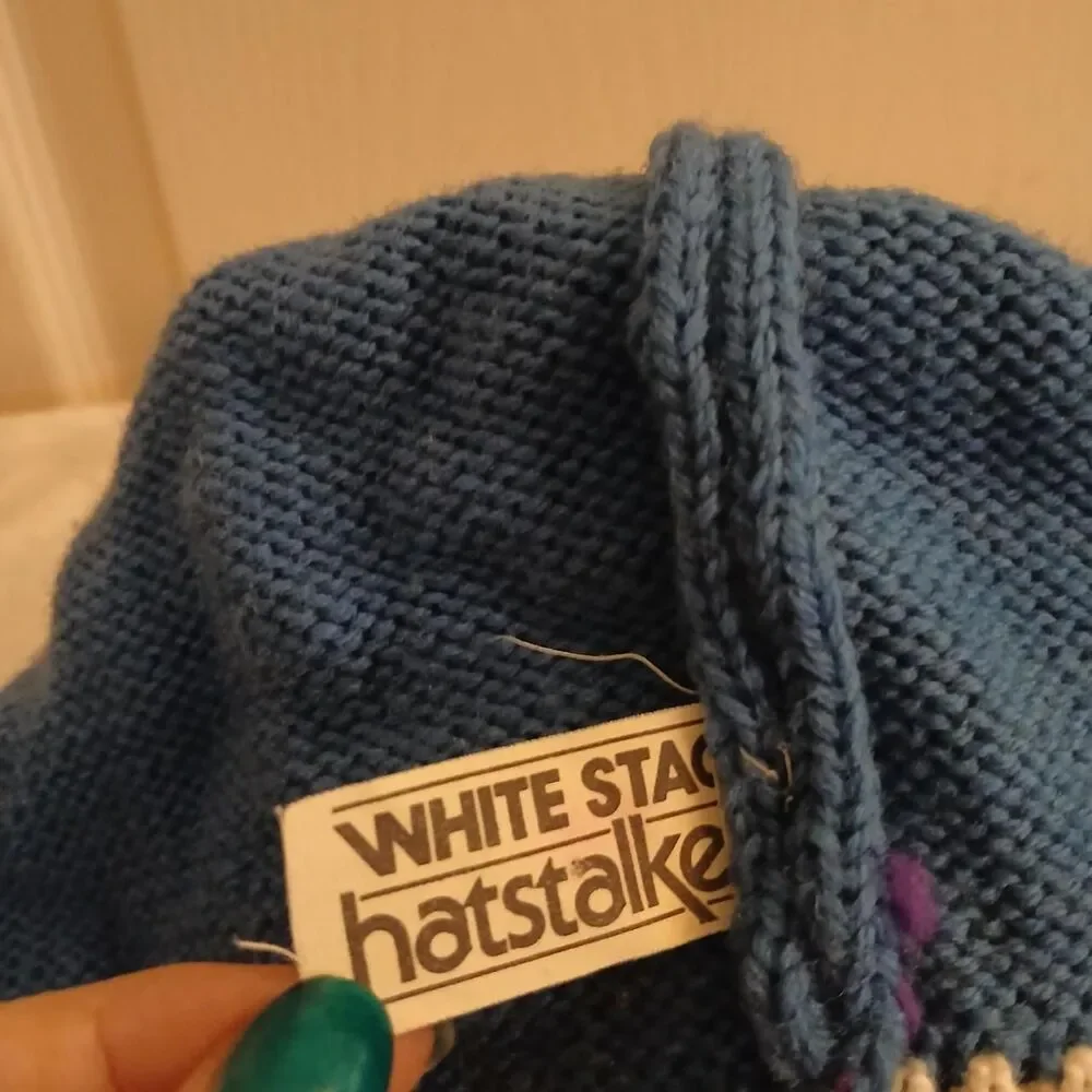 Vintage 80s White Stag 100% Wool Checkerboard Pom Beanie One Size Kids/Unisex